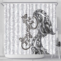 New Zealand Gecko Maori Art Tattoo Shower Curtain White Color LT03 - Polynesian Pride
