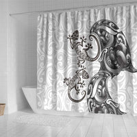 New Zealand Gecko Maori Art Tattoo Shower Curtain White Color LT03 - Polynesian Pride
