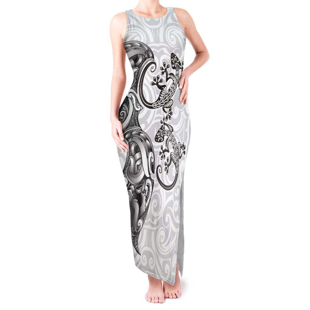 New Zealand Gecko Maori Art Tattoo Tank Maxi Dress White Color LT03 Women White - Polynesian Pride