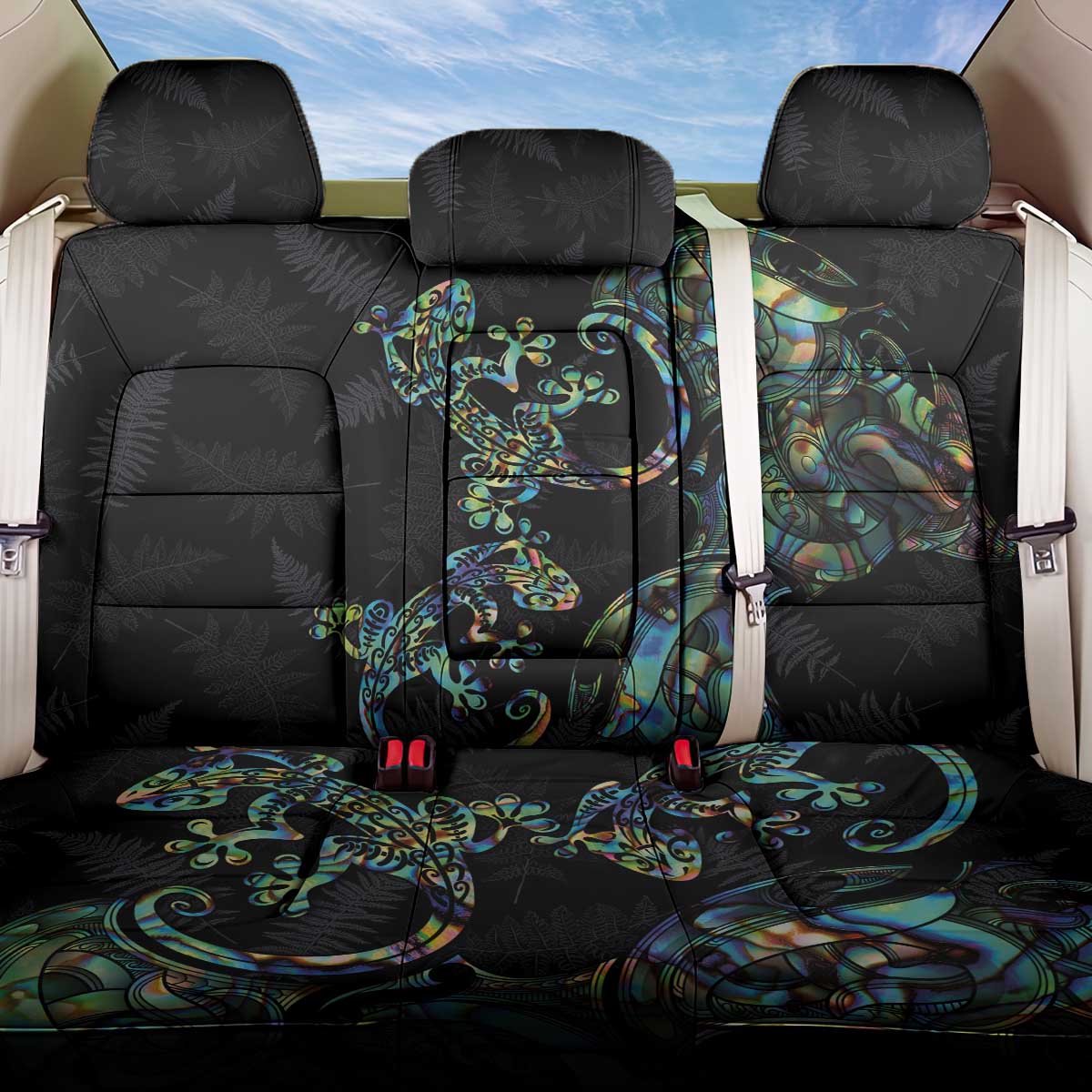 New Zealand Gecko Maori Art Tattoo Back Car Seat Cover Silver Fern and Paua Shell Mode