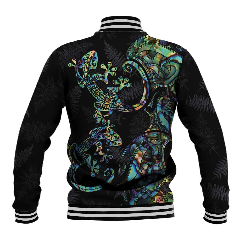 New Zealand Gecko Maori Art Tattoo Baseball Jacket Silver Fern and Paua Shell Mode LT03 - Polynesian Pride