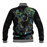 New Zealand Gecko Maori Art Tattoo Baseball Jacket Silver Fern and Paua Shell Mode LT03 - Polynesian Pride