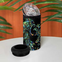 New Zealand Gecko Maori Art Tattoo 4 in 1 Can Cooler Tumbler Paua Shell Mode with Silver Fern Pattern