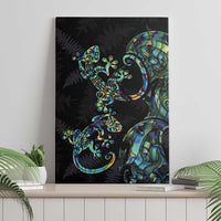 New Zealand Gecko Maori Art Tattoo Canvas Wall Art Silver Fern and Paua Shell Mode