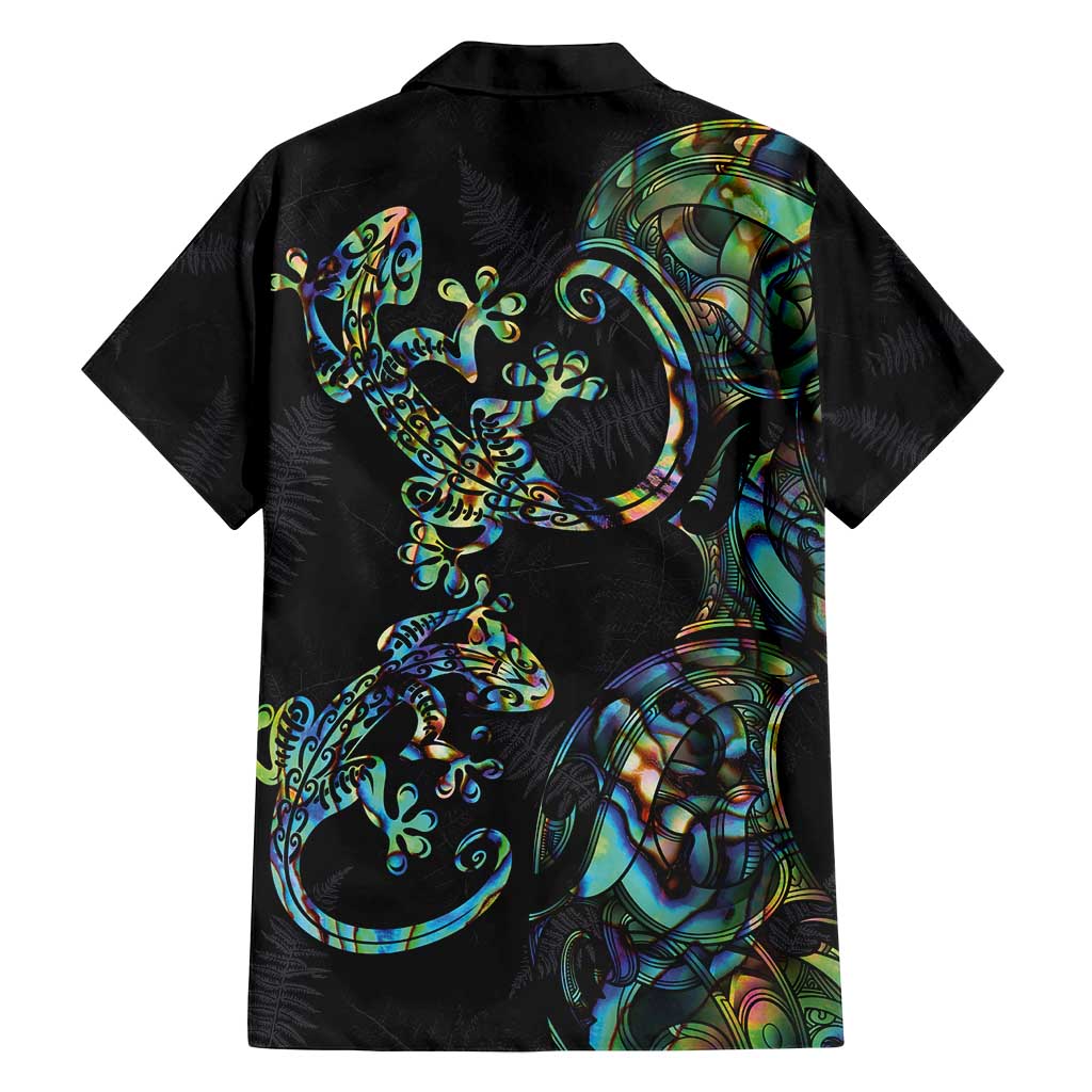 New Zealand Gecko Maori Art Tattoo Family Matching Long Sleeve Bodycon Dress and Hawaiian Shirt Silver Fern and Paua Shell Mode