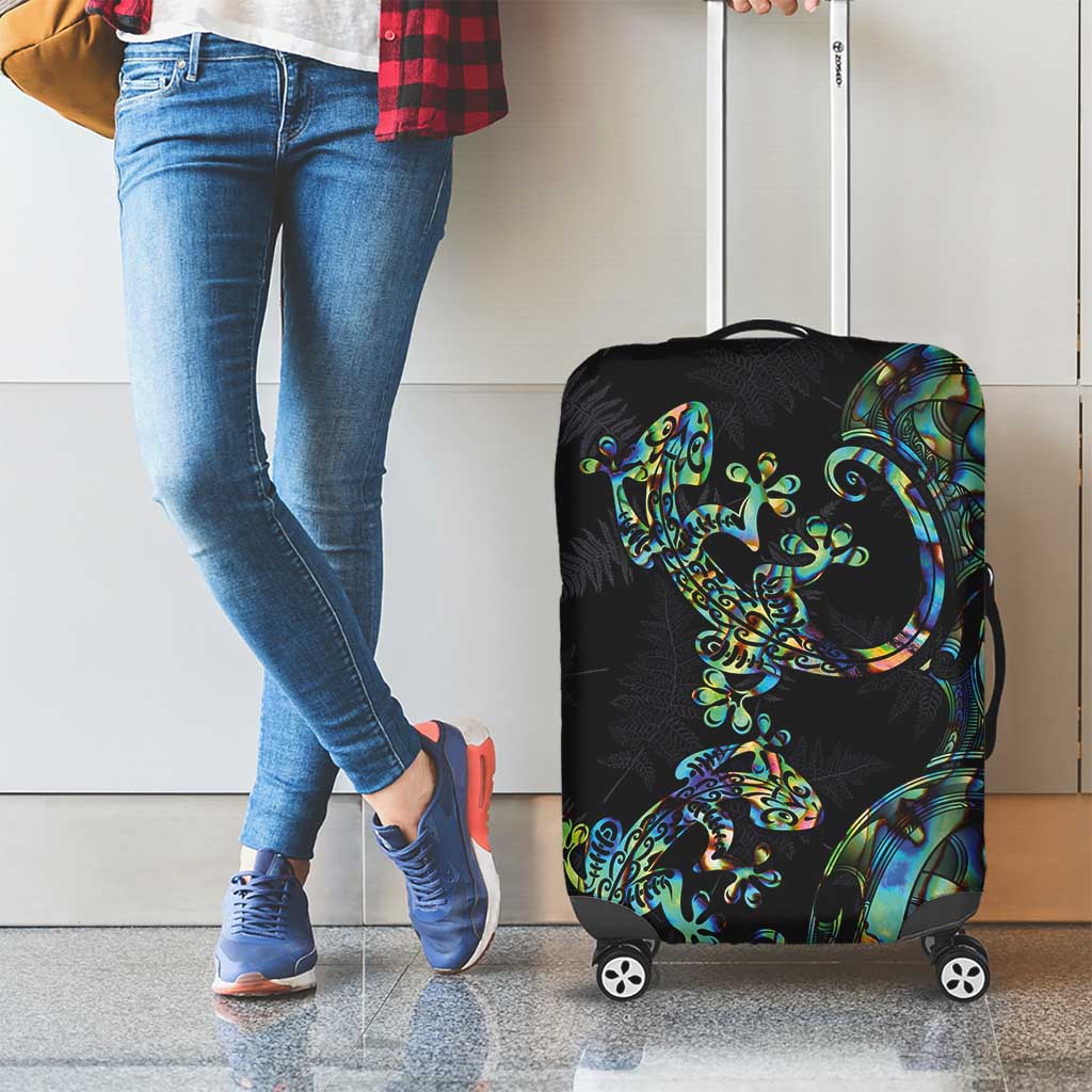 New Zealand Gecko Maori Art Tattoo Luggage Cover Silver Fern and Paua Shell Mode