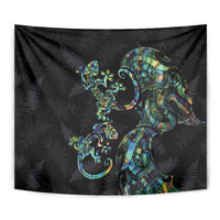 New Zealand Gecko Maori Art Tattoo Tapestry Silver Fern and Paua Shell Mode