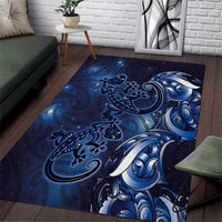 New Zealand Gecko Maori Art Tattoo Area Rug Matariki Mode LT03 Blue - Polynesian Pride