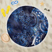 New Zealand Gecko Maori Art Tattoo Beach Blanket Matariki Mode LT03 One Size 150cm Blue - Polynesian Pride