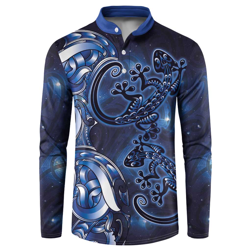 New Zealand Gecko Maori Art Tattoo Button Sweatshirt Matariki Mode