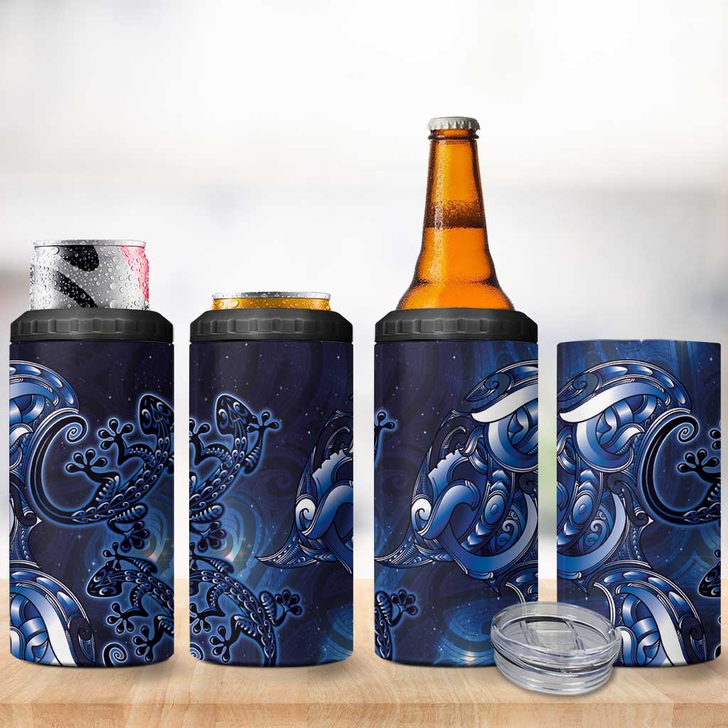 New Zealand Gecko Maori Art Tattoo 4 in 1 Can Cooler Tumbler Matariki Mode