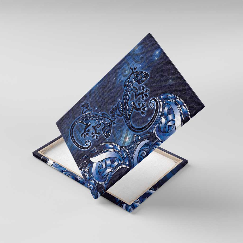 New Zealand Gecko Maori Art Tattoo Canvas Wall Art Matariki Mode LT03 With Frame Blue - Polynesian Pride