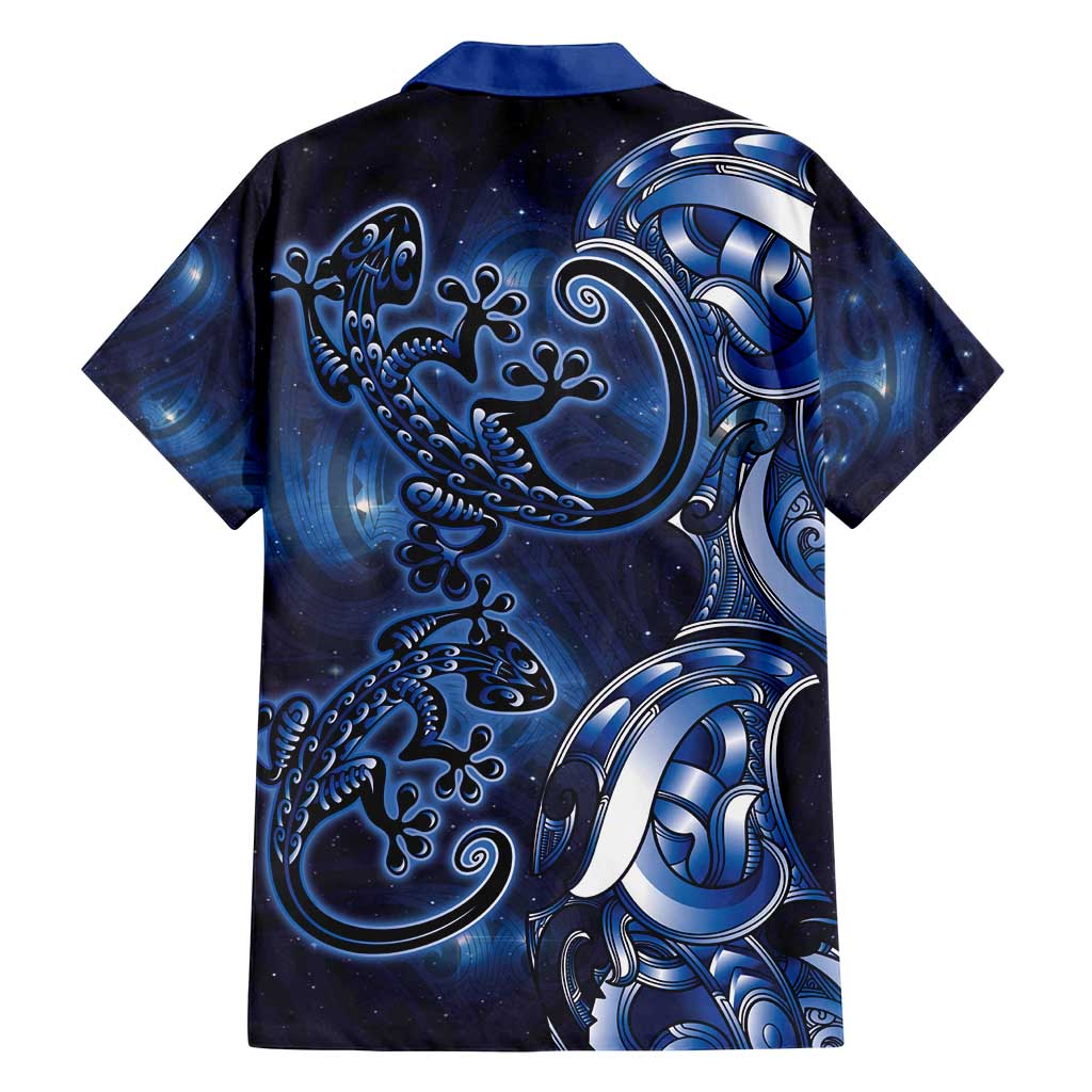 New Zealand Gecko Maori Art Tattoo Family Matching Long Sleeve Bodycon Dress and Hawaiian Shirt Matariki Mode LT03 - Polynesian Pride