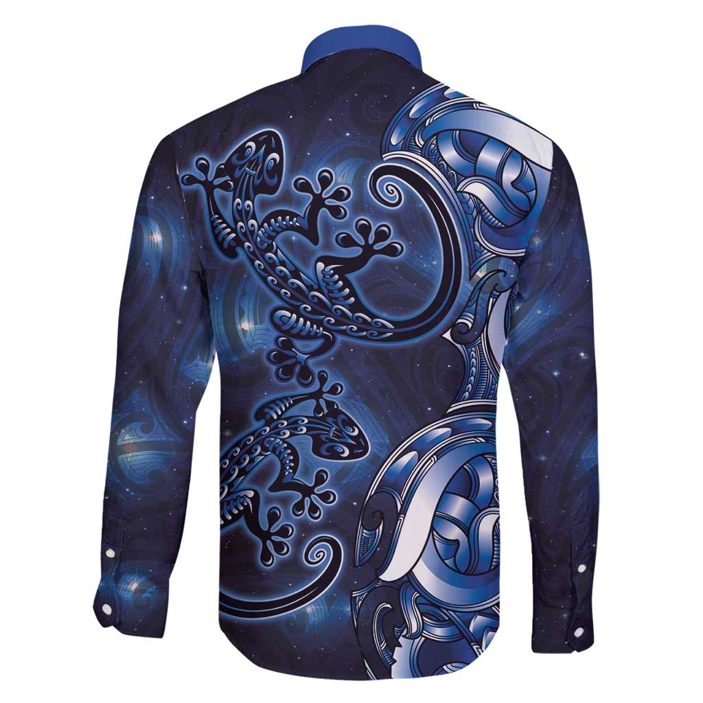 New Zealand Gecko Maori Art Tattoo Family Matching Off Shoulder Maxi Dress and Hawaiian Shirt Matariki Mode LT03 - Polynesian Pride