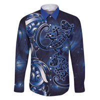 New Zealand Gecko Maori Art Tattoo Family Matching Tank Maxi Dress and Hawaiian Shirt Matariki Mode LT03 Dad's Shirt - Long Sleeve Blue - Polynesian Pride