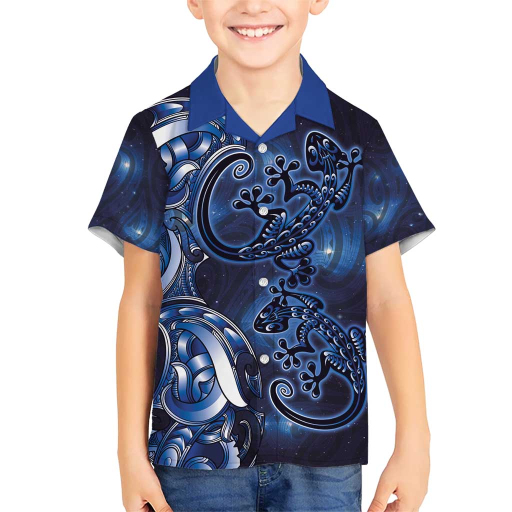 New Zealand Gecko Maori Art Tattoo Kid Hawaiian Shirt Matariki Mode LT03 Kid Blue - Polynesian Pride