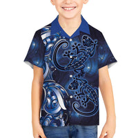 New Zealand Gecko Maori Art Tattoo Kid Hawaiian Shirt Matariki Mode LT03 Kid Blue - Polynesian Pride