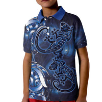 New Zealand Gecko Maori Art Tattoo Kid Polo Shirt Matariki Mode LT03 Kid Blue - Polynesian Pride