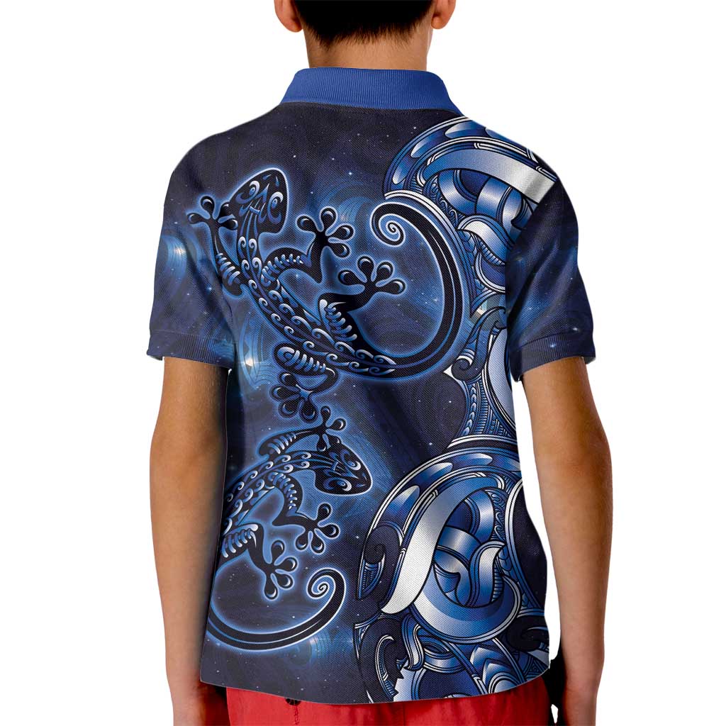 New Zealand Gecko Maori Art Tattoo Kid Polo Shirt Matariki Mode LT03 - Polynesian Pride