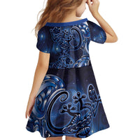 New Zealand Gecko Maori Art Tattoo Kid Short Sleeve Dress Matariki Mode LT03 - Polynesian Pride