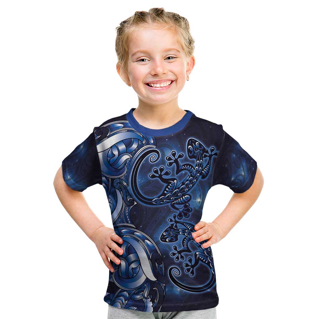 New Zealand Gecko Maori Art Tattoo Kid T Shirt Matariki Mode LT03 Blue - Polynesian Pride