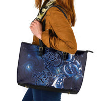 New Zealand Gecko Maori Art Tattoo Leather Tote Bag Matariki Mode LT03 Blue - Polynesian Pride