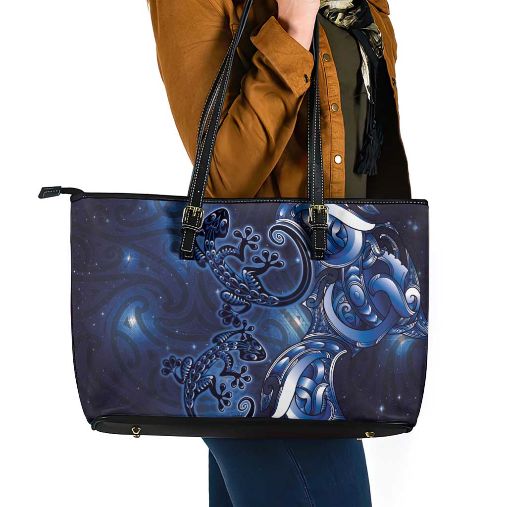New Zealand Gecko Maori Art Tattoo Leather Tote Bag Matariki Mode LT03 - Polynesian Pride