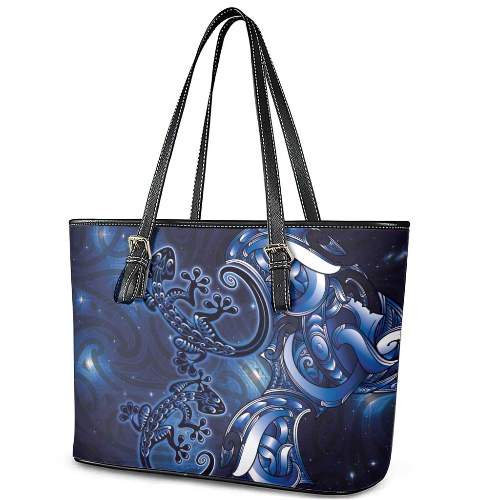 New Zealand Gecko Maori Art Tattoo Leather Tote Bag Matariki Mode LT03 - Polynesian Pride