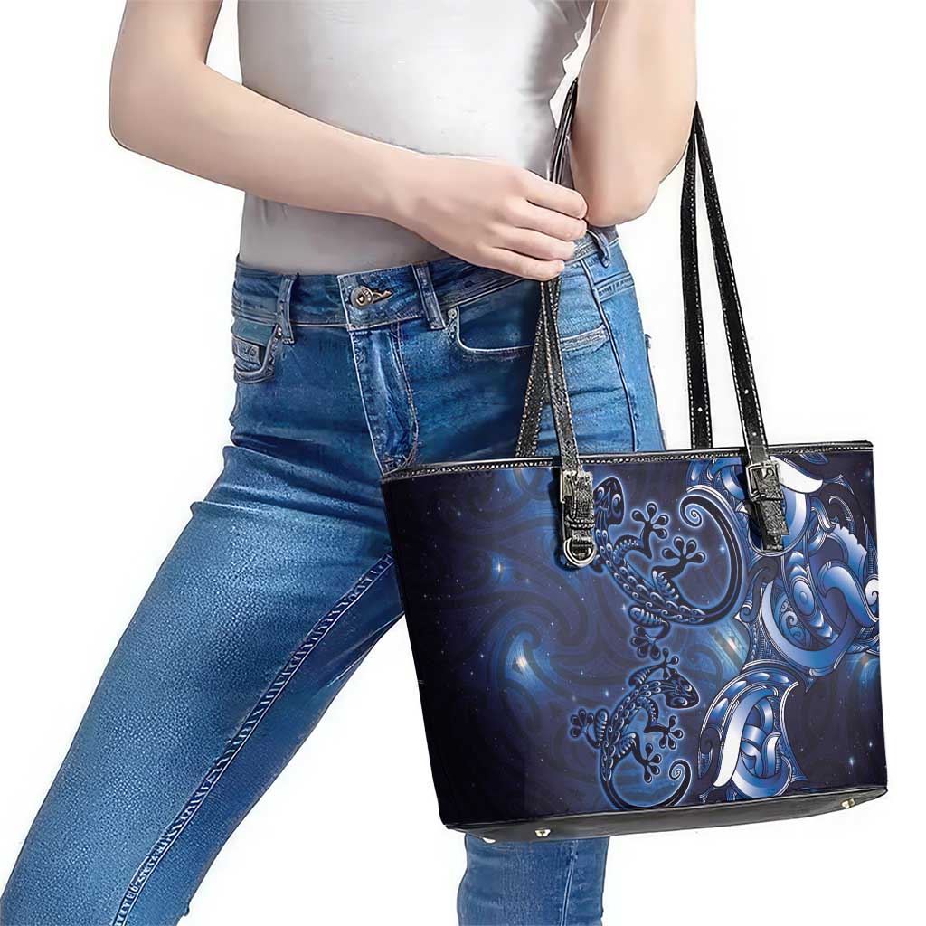 New Zealand Gecko Maori Art Tattoo Leather Tote Bag Matariki Mode LT03 - Polynesian Pride
