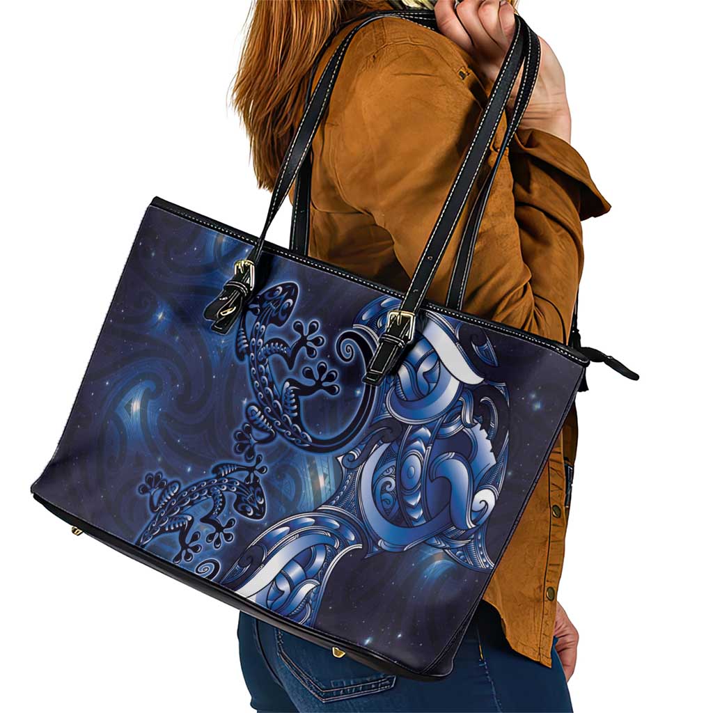 New Zealand Gecko Maori Art Tattoo Leather Tote Bag Matariki Mode LT03 - Polynesian Pride