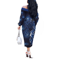 New Zealand Gecko Maori Art Tattoo Off The Shoulder Long Sleeve Dress Matariki Mode LT03 - Polynesian Pride