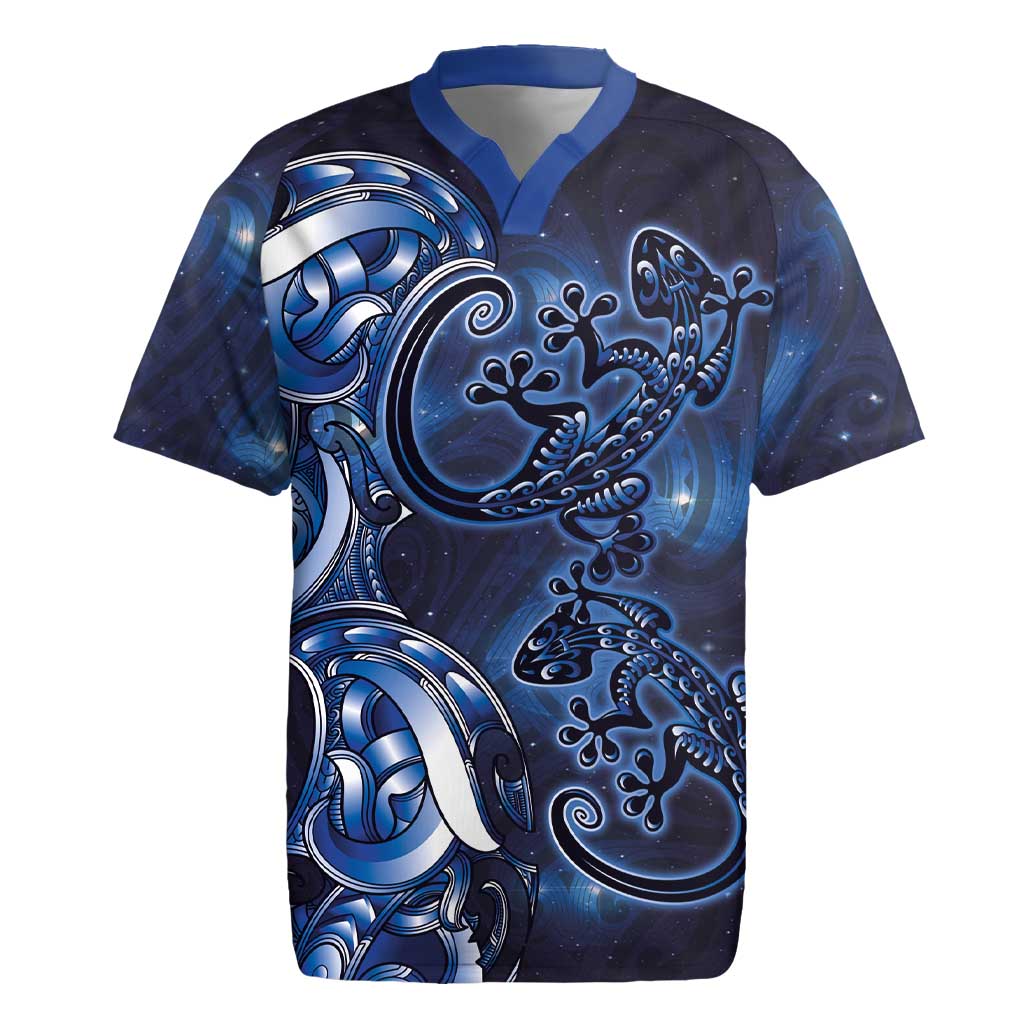 New Zealand Gecko Maori Art Tattoo Rugby Jersey Matariki Mode LT03 Blue - Polynesian Pride