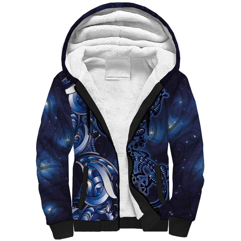 New Zealand Gecko Maori Art Tattoo Sherpa Hoodie Matariki Mode LT03 Unisex Blue - Polynesian Pride