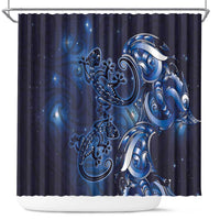 New Zealand Gecko Maori Art Tattoo Shower Curtain Matariki Mode LT03 Blue - Polynesian Pride