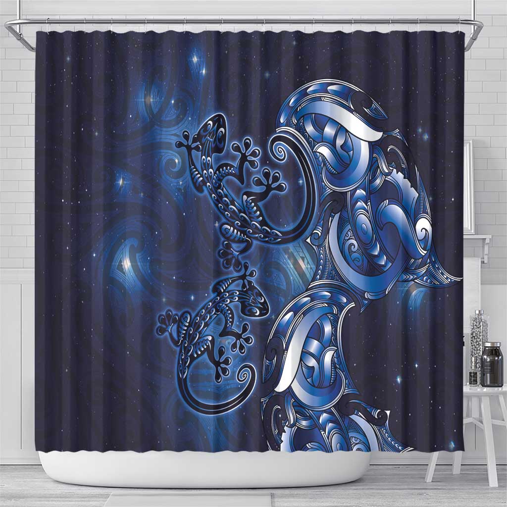 New Zealand Gecko Maori Art Tattoo Shower Curtain Matariki Mode LT03 - Polynesian Pride