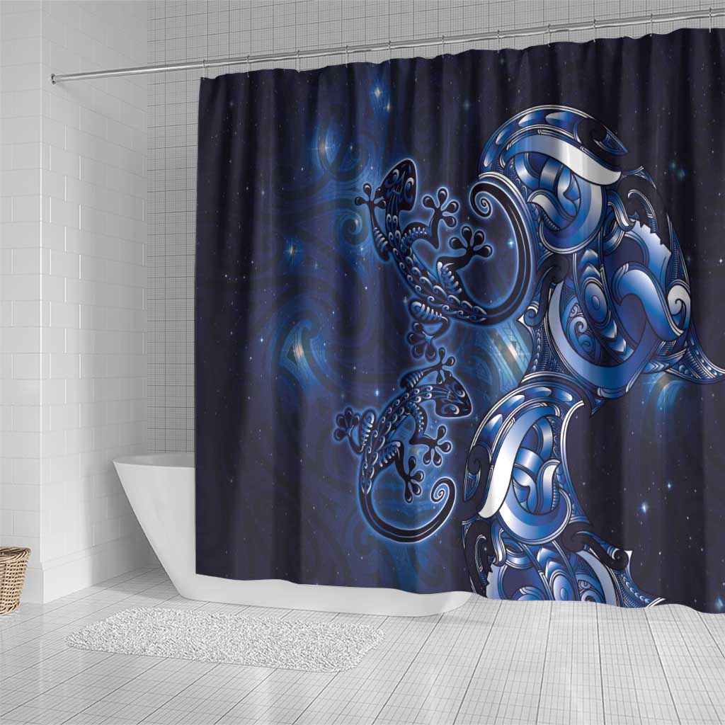 New Zealand Gecko Maori Art Tattoo Shower Curtain Matariki Mode LT03 - Polynesian Pride