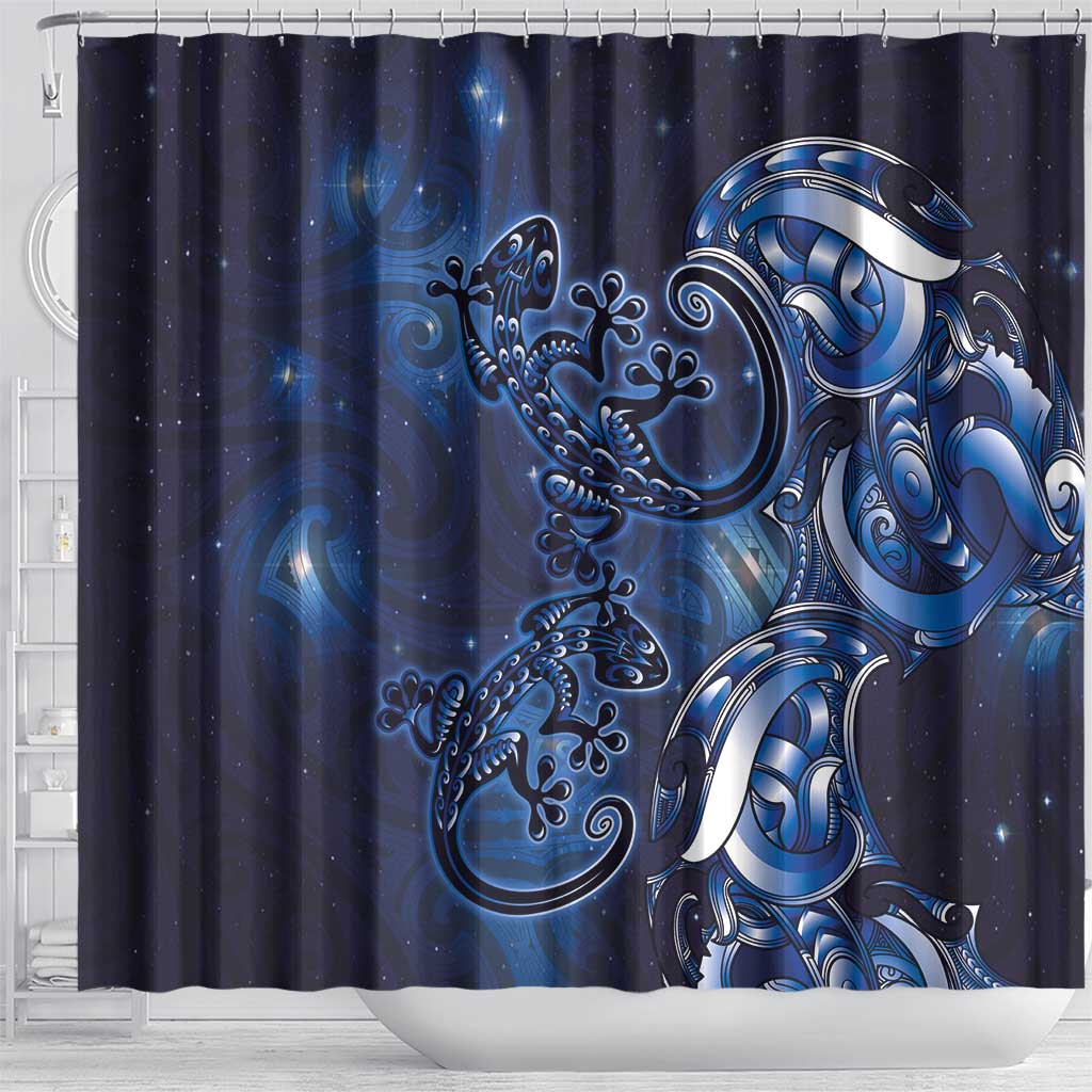 New Zealand Gecko Maori Art Tattoo Shower Curtain Matariki Mode LT03 - Polynesian Pride