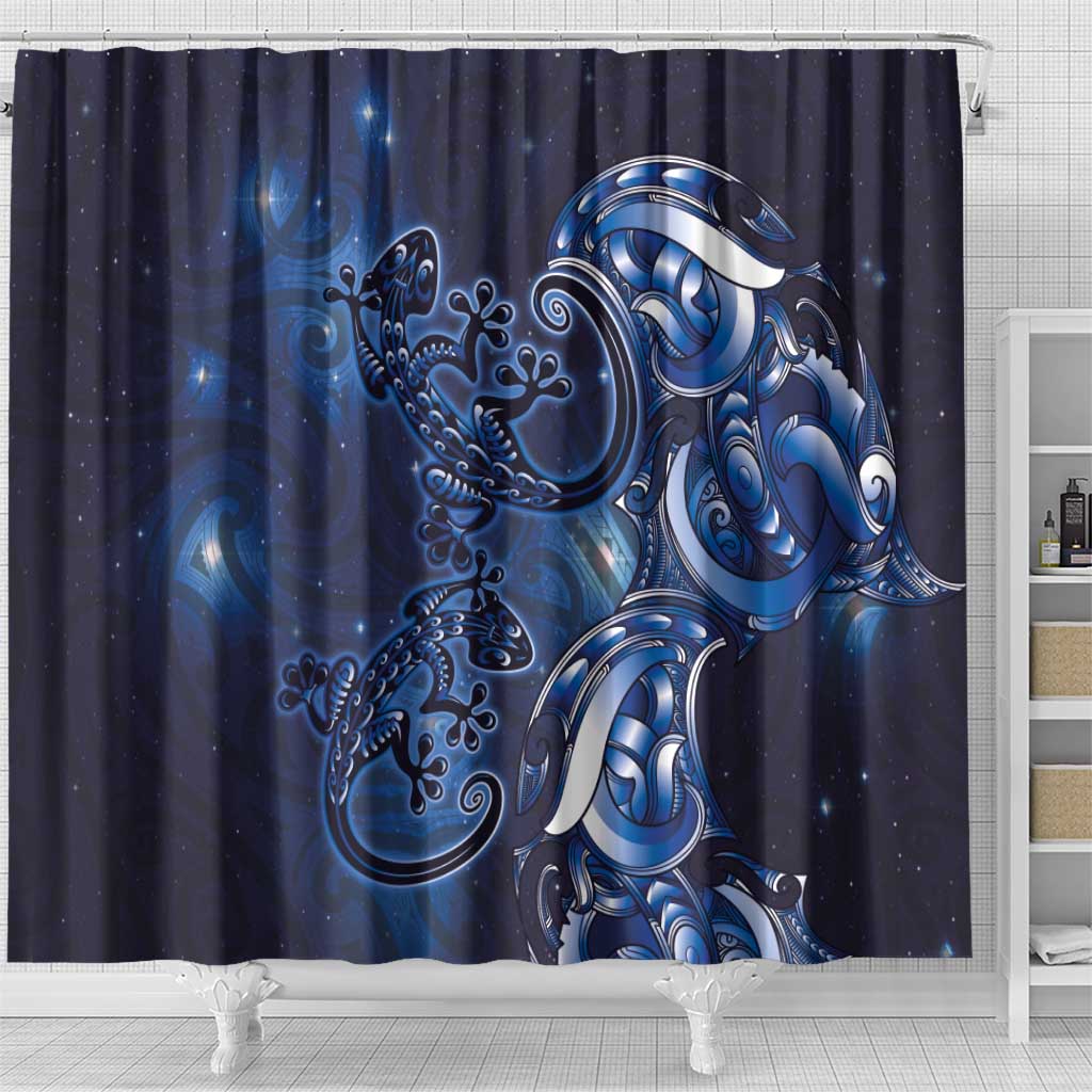 New Zealand Gecko Maori Art Tattoo Shower Curtain Matariki Mode LT03 - Polynesian Pride