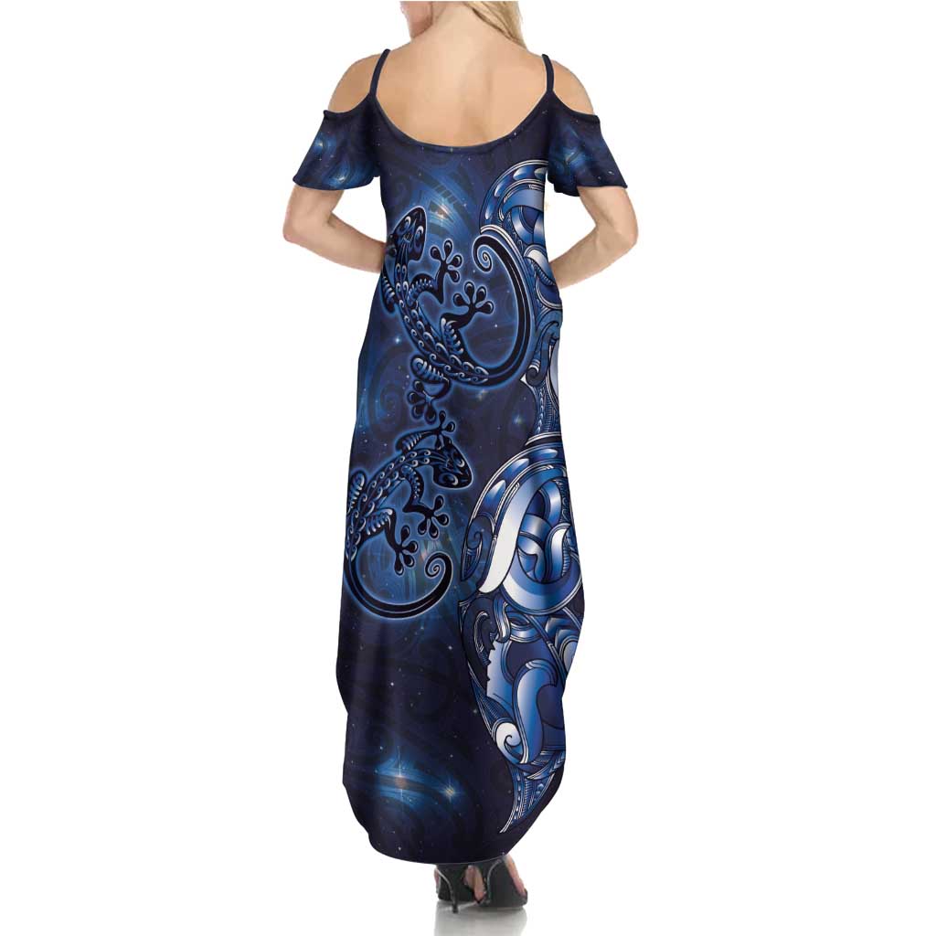 New Zealand Gecko Maori Art Tattoo Summer Maxi Dress Matariki Mode LT03 - Polynesian Pride