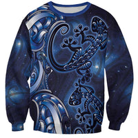 New Zealand Gecko Maori Art Tattoo Sweatshirt Matariki Mode LT03 Unisex Blue - Polynesian Pride