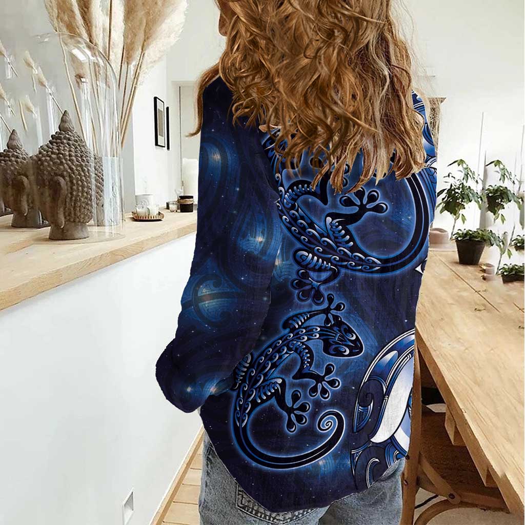New Zealand Gecko Maori Art Tattoo Women Casual Shirt Matariki Mode LT03 - Polynesian Pride