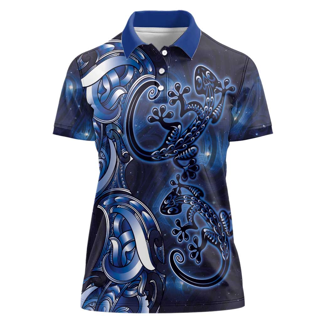 New Zealand Gecko Maori Art Tattoo Women Polo Shirt Matariki Mode LT03 Female Blue - Polynesian Pride