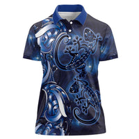 New Zealand Gecko Maori Art Tattoo Women Polo Shirt Matariki Mode LT03 Female Blue - Polynesian Pride