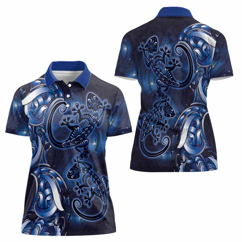 New Zealand Gecko Maori Art Tattoo Women Polo Shirt Matariki Mode LT03 - Polynesian Pride
