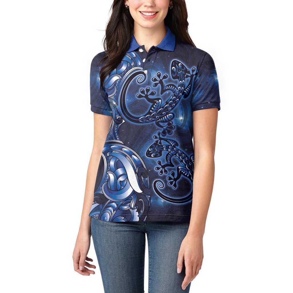 New Zealand Gecko Maori Art Tattoo Women Polo Shirt Matariki Mode LT03 - Polynesian Pride