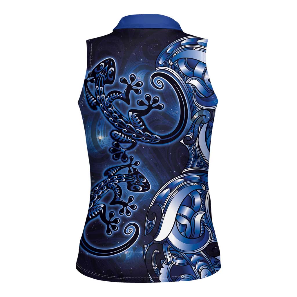 New Zealand Gecko Maori Art Tattoo Women Sleeveless Polo Shirt Matariki Mode LT03 - Polynesian Pride