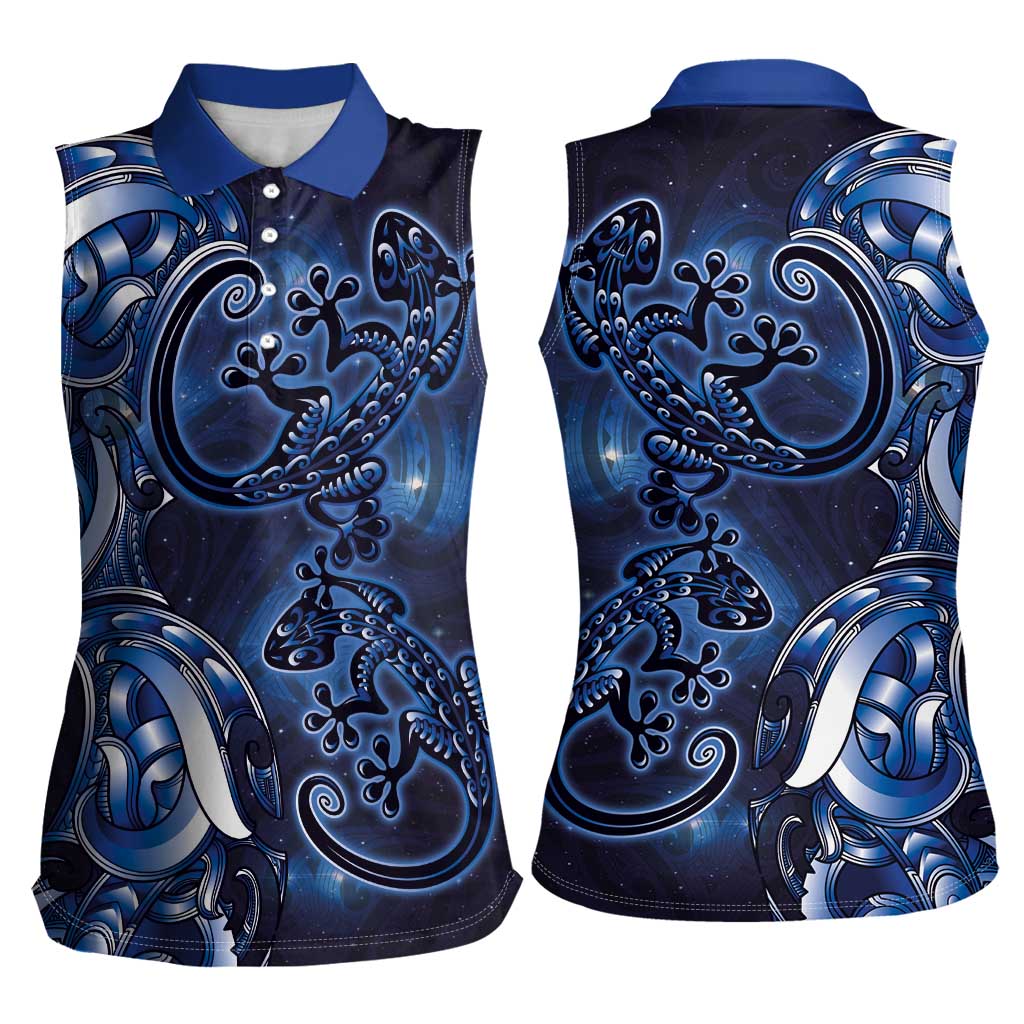 New Zealand Gecko Maori Art Tattoo Women Sleeveless Polo Shirt Matariki Mode LT03 - Polynesian Pride