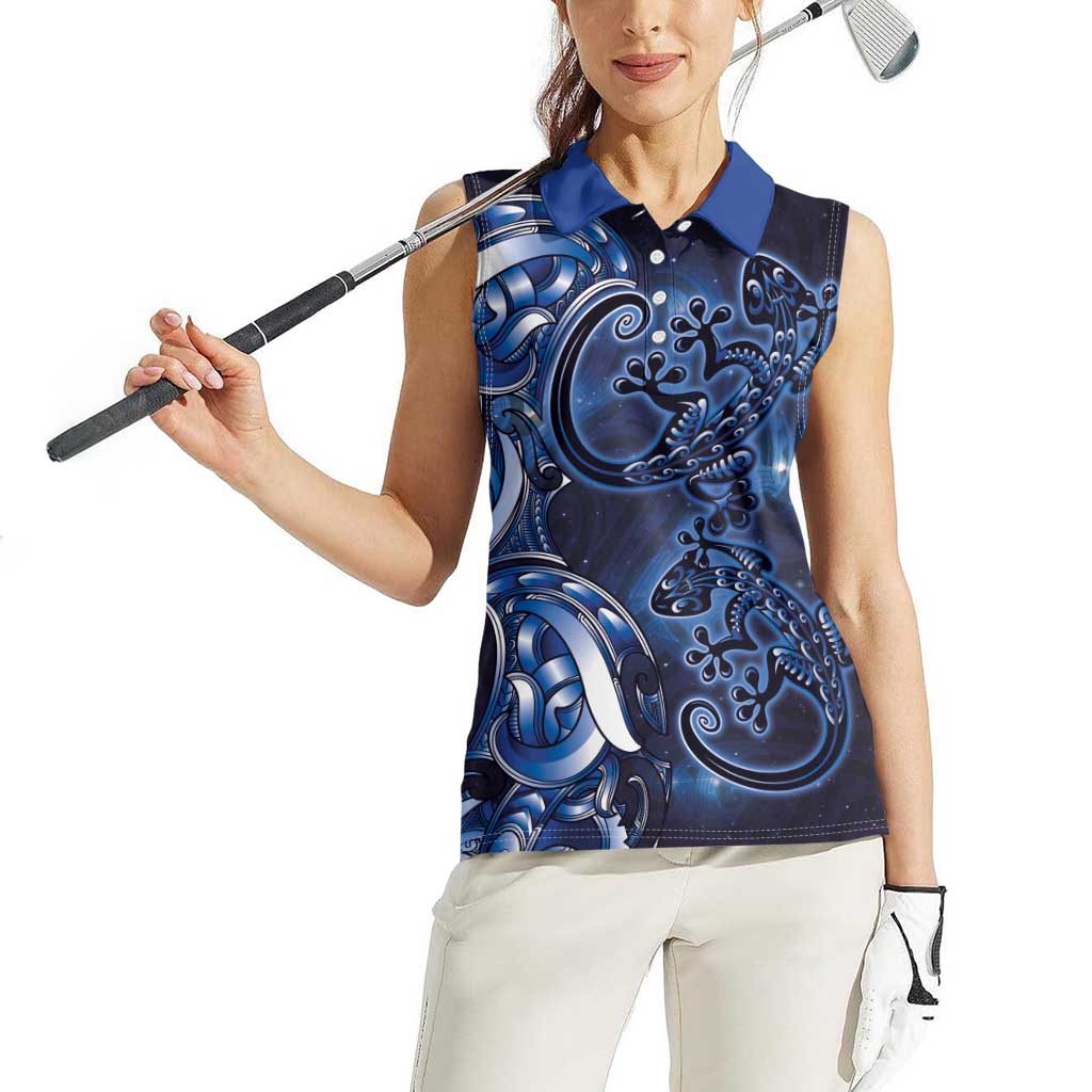 New Zealand Gecko Maori Art Tattoo Women Sleeveless Polo Shirt Matariki Mode LT03 - Polynesian Pride