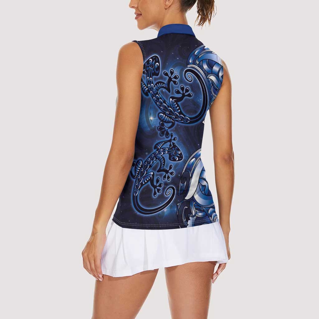 New Zealand Gecko Maori Art Tattoo Women Sleeveless Polo Shirt Matariki Mode LT03 - Polynesian Pride