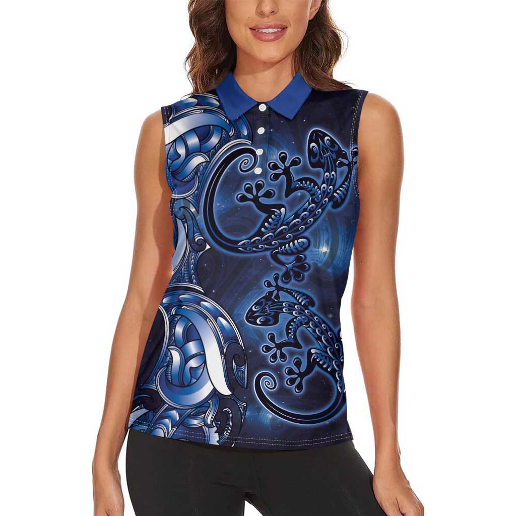 New Zealand Gecko Maori Art Tattoo Women Sleeveless Polo Shirt Matariki Mode LT03 - Polynesian Pride